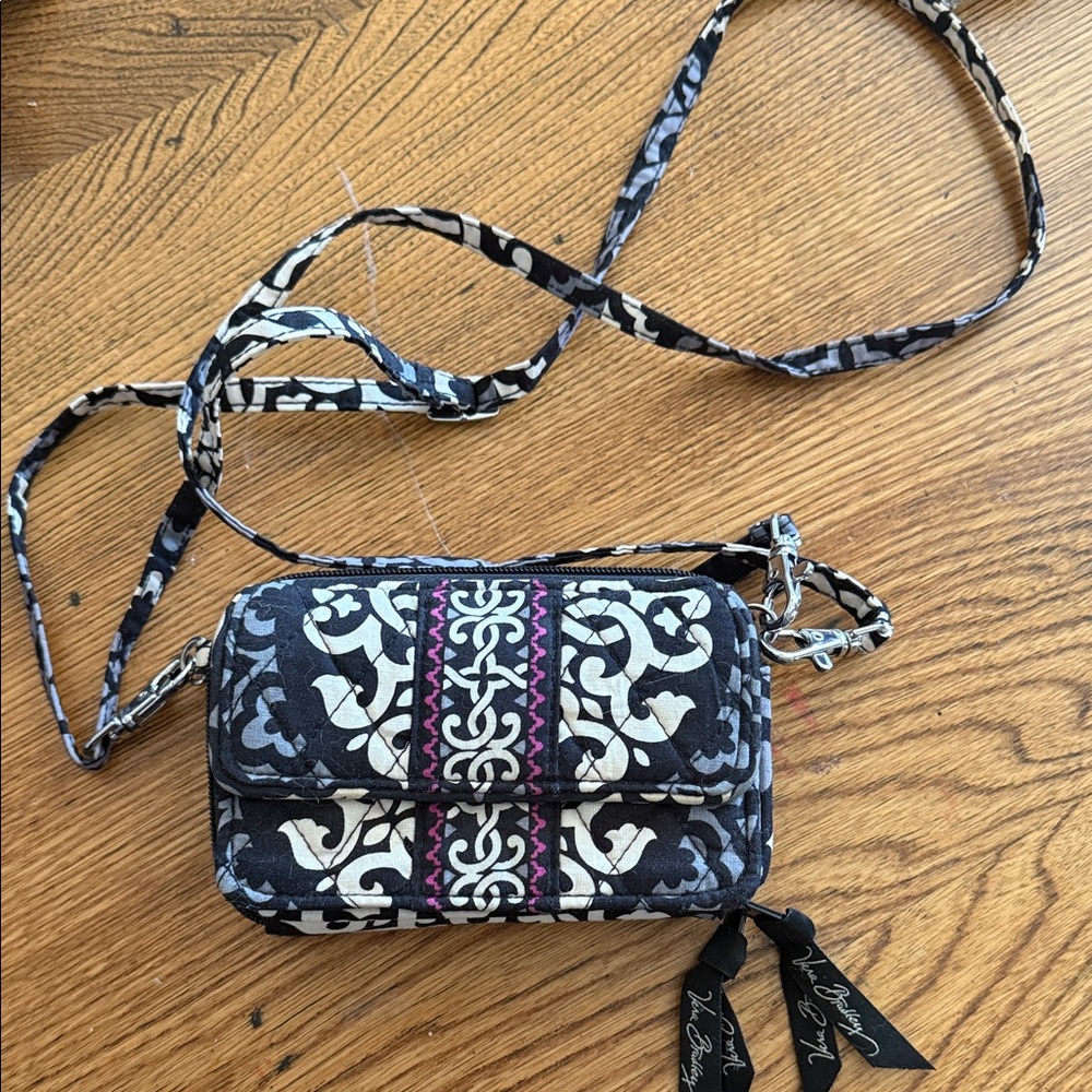 Vera Bradley Black and White Crossbody Bag with Pink Accent